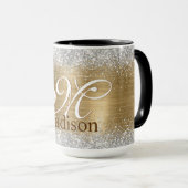 Niedlich gebürstetes Imitat aus Glitzer, silber Tasse (VorderseiteRechts)