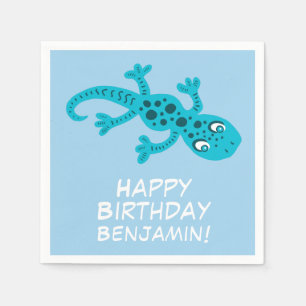 Niedlich Gecko Blue Name Kid`s Geburtstagsparty Serviette