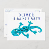 Niedlich Gecko Lizard Blue Kindergeburtstag Party Einladungspostkarte (Vorne/Hinten)