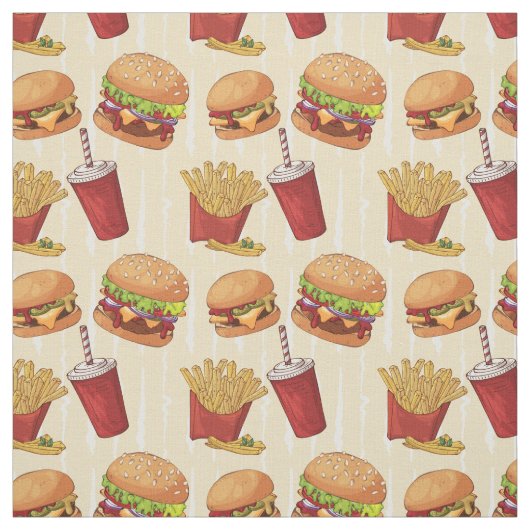 Niedlich geflieste Burger und Pommes frites Stoff (Muster)