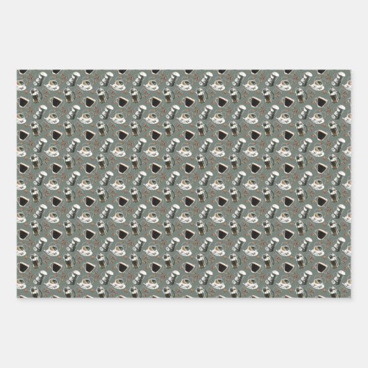 Niedlich geflieste Kaffeebohnen Geschenkpapier Set (Vorderseite)