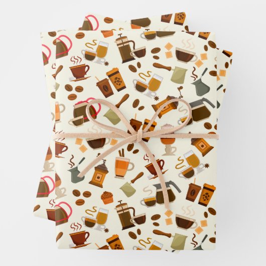 Niedlich gefliestes Kaffeemuster Party Geschenkpapier Set (Beispiel)