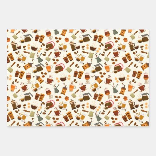 Niedlich gefliestes Kaffeemuster Party Geschenkpapier Set (Vorderseite)
