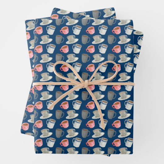 Niedlich gefliestes Kaffeemuster Party Geschenkpapier Set (Beispiel)