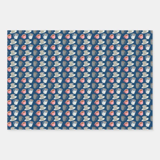 Niedlich gefliestes Kaffeemuster Party Geschenkpapier Set (Vorderseite)
