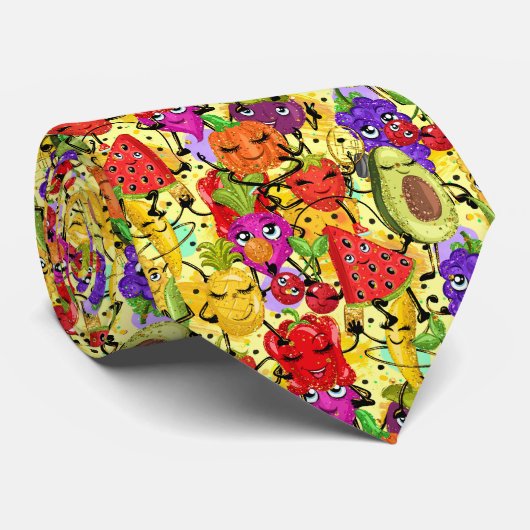 Niedlich gefliestes Mischfruchtmuster Krawatte (Gerollt)