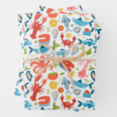 Niedlich gefliestes Party mit Meeresfrüchten Geschenkpapier Set (Beispiel)