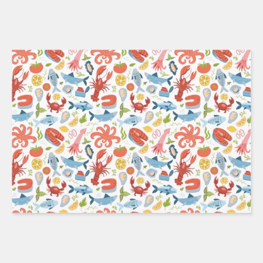 Niedlich gefliestes Party mit Meeresfrüchten Geschenkpapier Set (Vorderseite)