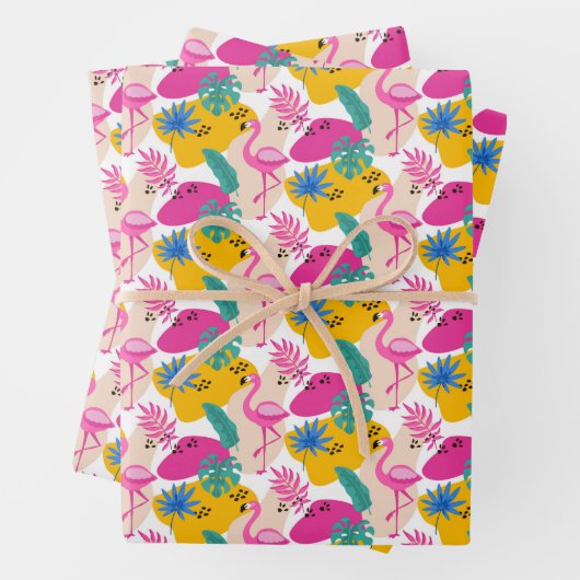 Niedlich gefliestes rosa Flamingo-Party Geschenkpapier Set (Beispiel)