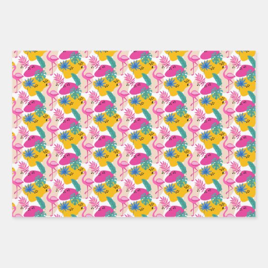Niedlich gefliestes rosa Flamingo-Party Geschenkpapier Set (Vorderseite)