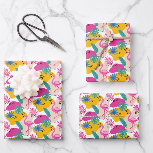Niedlich gefliestes rosa Flamingo-Party Geschenkpapier Set (Vorderseite)