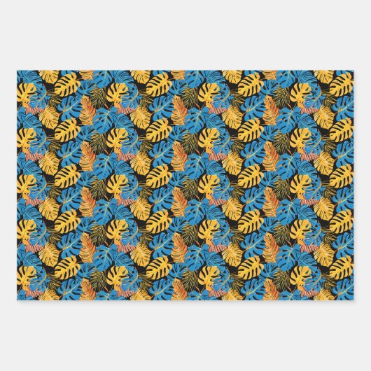 Niedlich gefliestes Tropenblattmuster Party Geschenkpapier Set (Vorderseite)