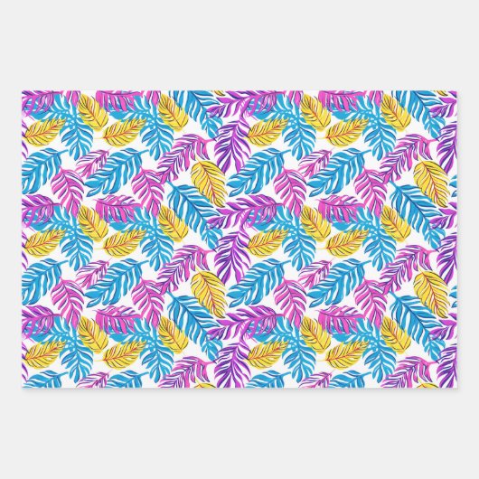 Niedlich gefliestes Tropenblattmuster Party Geschenkpapier Set (Vorderseite)