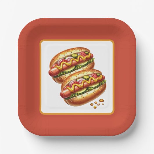 Niedlich gegrilltes Hotdog-Party Pappteller (Vorderseite)