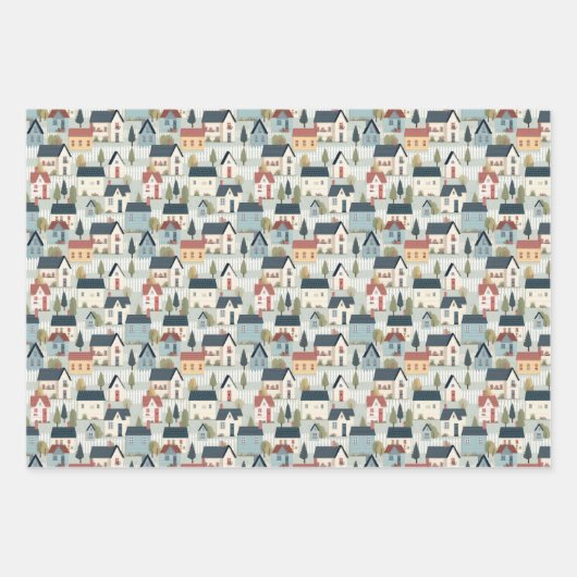 Niedlich gekachelte Hütte Kernhaus Erwärmung Party Geschenkpapier Set (Vorderseite 2)