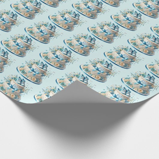 Niedlich gekachelte Jungen Babyduschkuchen Geschenkpapier (Ecke)