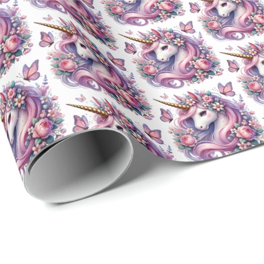 Niedlich gekachelte Mädchen, Einhorn-Party Geschenkpapier (Rolleneckpunkt)