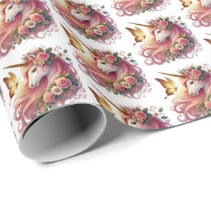 Niedlich gekachelte Mädchen, Einhorn-Party Geschenkpapier