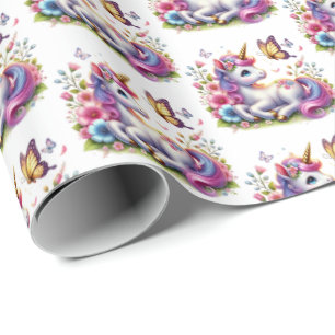 Niedlich gekachelte Mädchen, Einhorn-Party Geschenkpapier