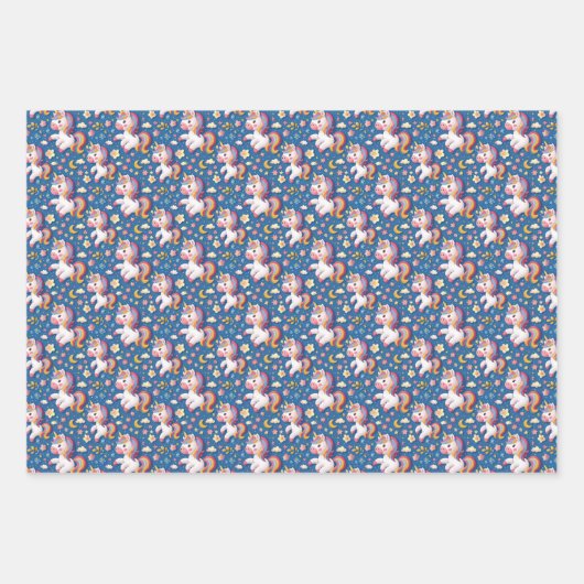 Niedlich gekacheltes Einhorn-Mädchen-Party Geschenkpapier Set (Vorderseite 3)