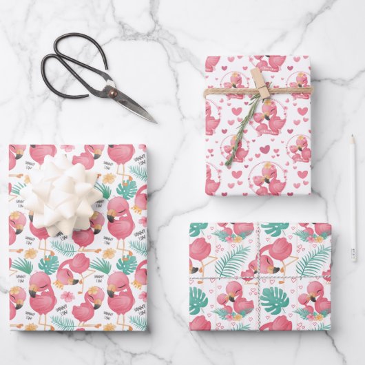 niedlich gekacheltes Mommy Girl pink flamingo Geschenkpapier Set (Vorderseite)