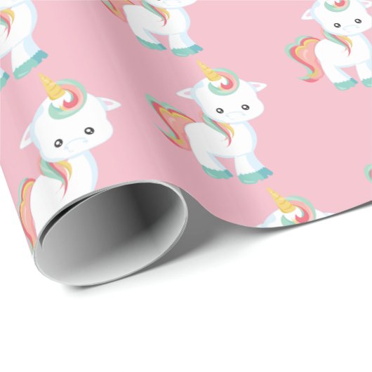 Niedlich gekacheltes Party-Einhornmuster Geschenkpapier (Rolleneckpunkt)