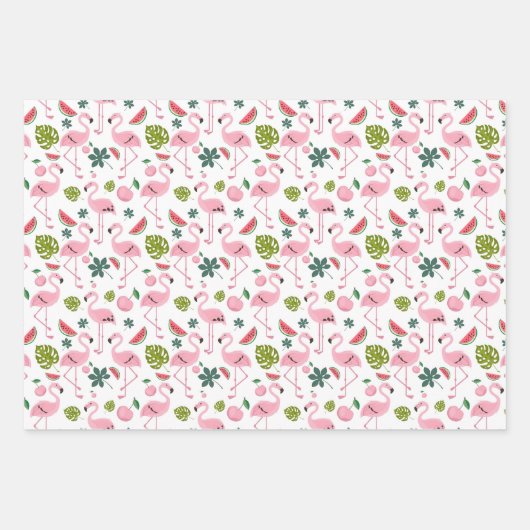 Niedlich gekacheltes rosa Flamingo-Muster Geschenkpapier Set (Vorderseite 3)