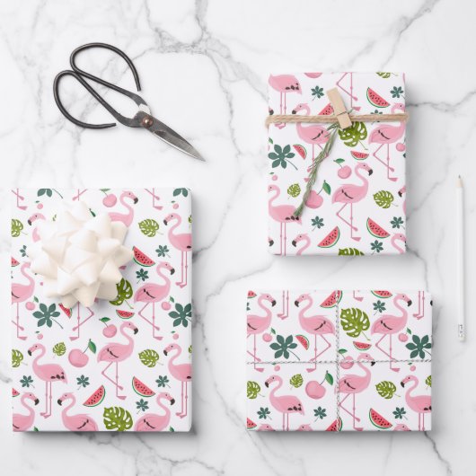 Niedlich gekacheltes rosa Flamingo-Muster Geschenkpapier Set (Vorderseite)
