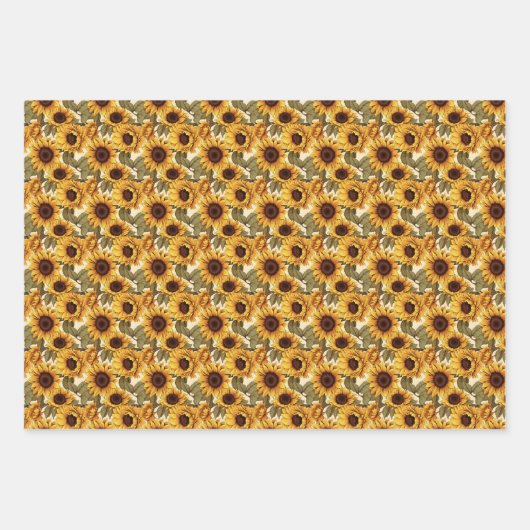 Niedlich gekacheltes Sonnenblumenmuster Geschenkpapier Set (Vorderseite)