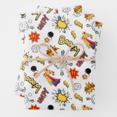 niedlich gekacheltes Superheld-Party Geschenkpapier Set (Beispiel)