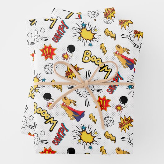 niedlich gekacheltes Superheld-Party Geschenkpapier Set (Beispiel)