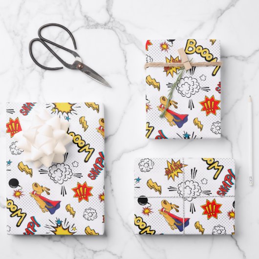 niedlich gekacheltes Superheld-Party Geschenkpapier Set (Vorderseite)