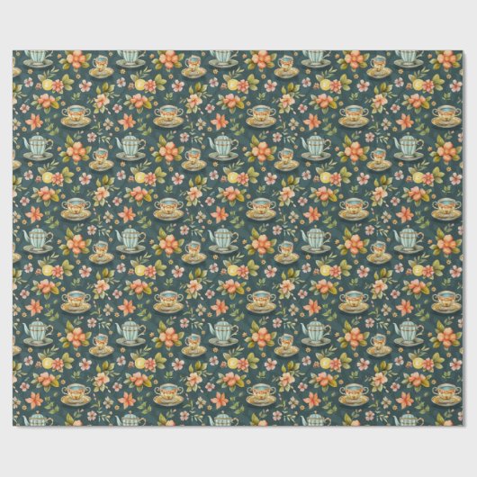 Niedlich gekacheltes Tee-Party Geschenkpapier (Flach)