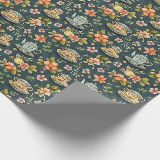 Niedlich gekacheltes Tee-Party Geschenkpapier (Ecke)