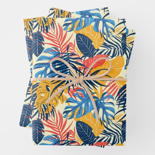 Niedlich gekacheltes Tropenblattmuster Party Wrapp Geschenkpapier Set (Beispiel)