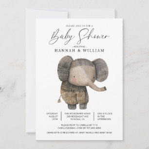 Niedlich geknetete Safari Elephant Babydusche Einladung