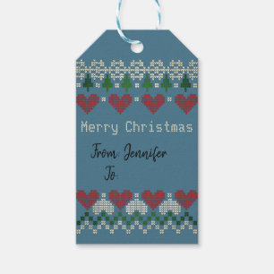 Niedlich geknetete Weihnachtssymbole Vintag Blue X Geschenkanhänger