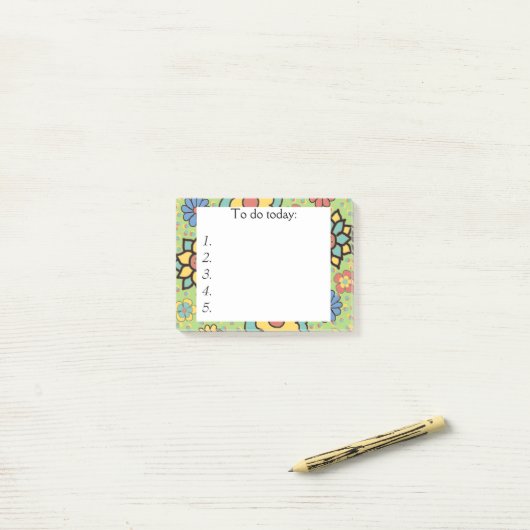 Niedlich, gelb, blau, floral Post it Notes Post-it Klebezettel (Auf Schreibtisch)