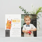 Niedlich Gelb ein Mit Augen Monster Kinder Foto Ge Einladung (Stehend Vorderseite)