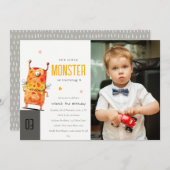 Niedlich Gelb ein Mit Augen Monster Kinder Foto Ge Einladung (Vorne/Hinten)