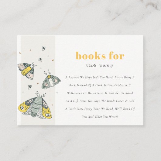 Niedlich-gelb-graues kleines Bug-Buch für Babydusc Begleitkarte (Vorderseite)