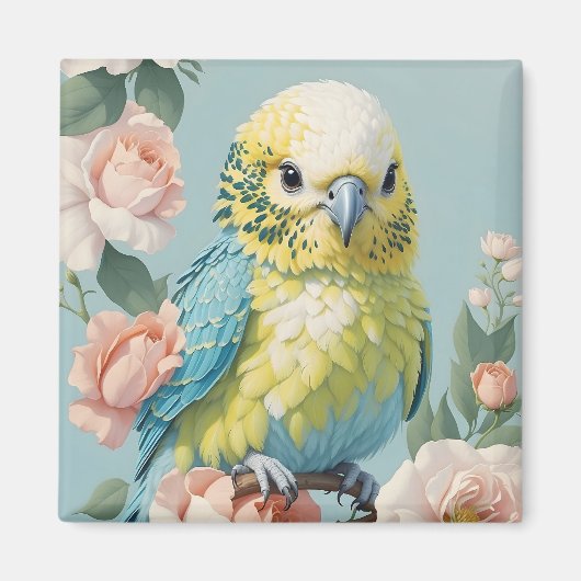 Niedlich Gelb und Blau Budgie Parakeet Bird Magnet (Vorne)