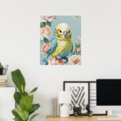 Niedlich Gelb und Blau Budgie Parakeet Bird Poster (Heimbüro)