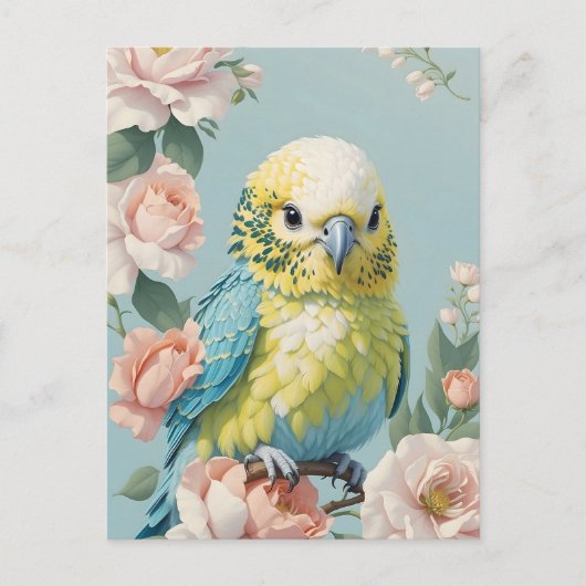 Niedlich Gelb und Blau Budgie Parakeet Bird Postkarte (Vorderseite)