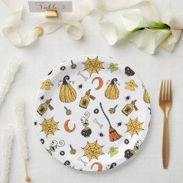 Niedlich-Gelb- und Grünes-Boo-Halloween Pappteller