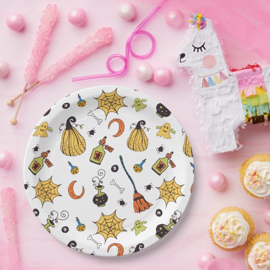 Niedlich-Gelb- und Grünes-Boo-Halloween Pappteller (Party)