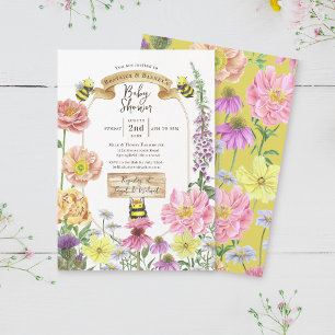 Niedlich-Gelbe Biene- und Wildblume-Babydusche Einladung