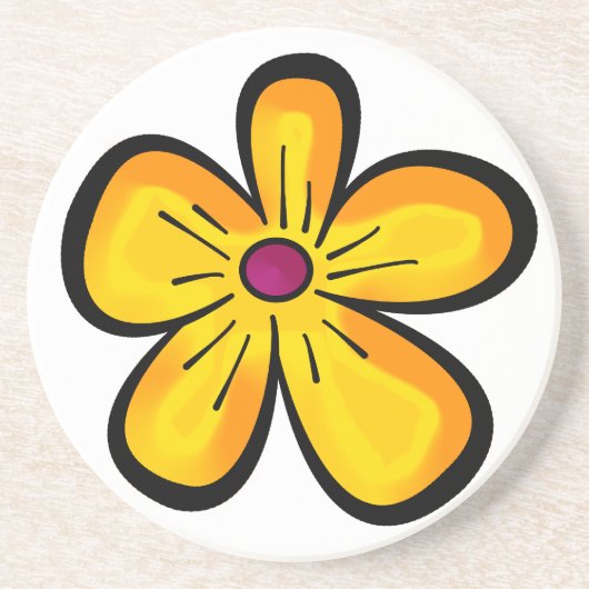 Niedlich-Gelbe Blume Sandstein Untersetzer (Vorne)