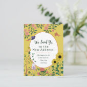 Niedlich-Gelbe Blütenvögel Neue Ankündigung Postkarte (Stehend Vorderseite)