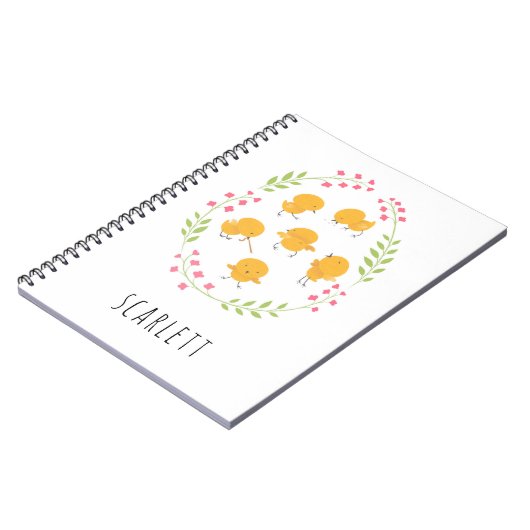 Niedlich-Gelbe Chicks Blumenkleider-Notebook Notizblock (Linke Seite)